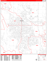 Fort Collins Wall Map Zip Code Red Line Style 2026